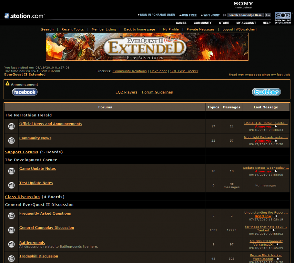 EverQuest 2 Extended: Screenshot der Forenseite von Everquest 2 Extended