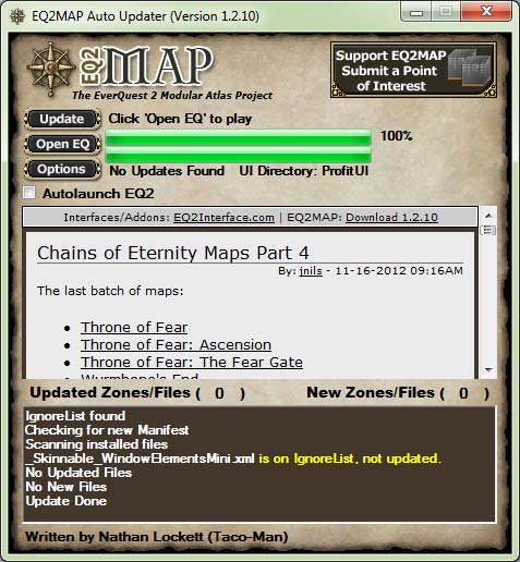 EverQuest 2 – Startscreen des Auto-Updaters für EQ2MAP