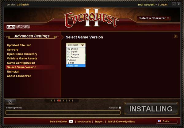 EverQuest II - Launchpad auf Testserver umstellen