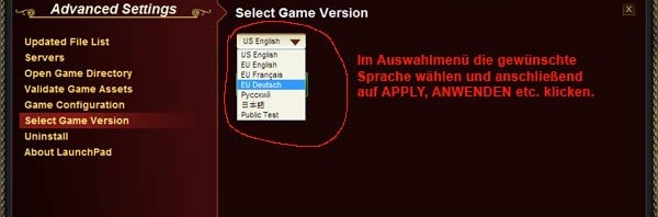 EQ2 Launchpad - Spielversion einstellen